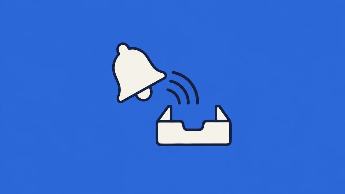 A notification bell sending signals toward an inbox.