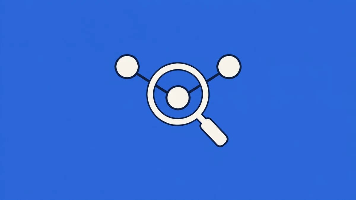 A magnifying glass examining connected nodes.