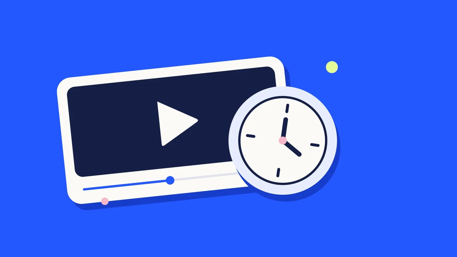 A video player beside a clock on a blue background.